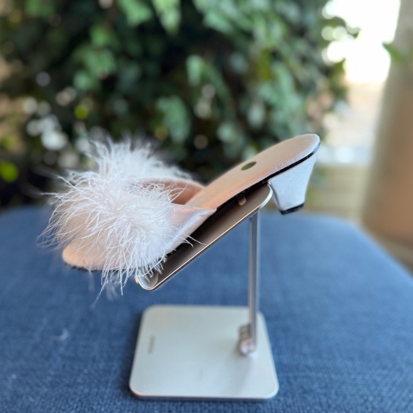 Feather Trimmed Satin Heeled Slippers 6.5, Vintage-Inspired Glam Boudoir Mules - Picture 8 of 8